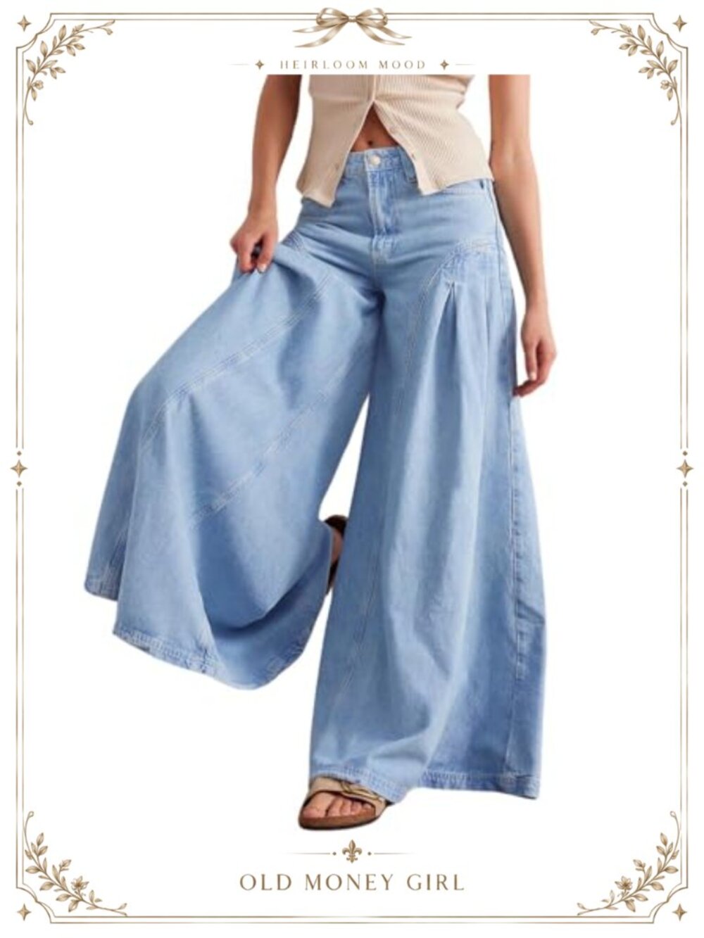 Wide Leg Flare Jeans High Rise Boyfriend Denim Pants with Pockets